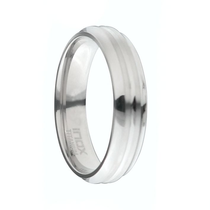 INOX Titanium Ring with Ridges Center Groove - FRT002 - Click Image to Close